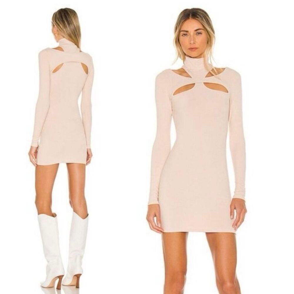 NWT h:ours Revolve Cut Out Ribbed Dress Beige Nude Size S